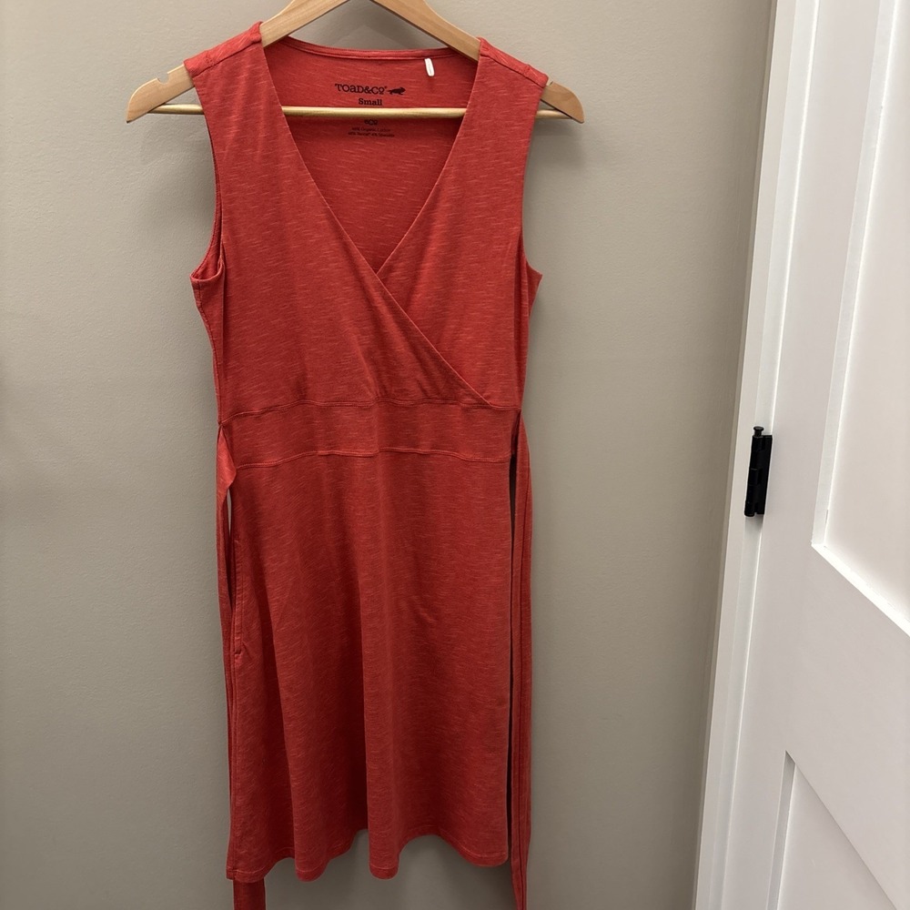 Toad & Co Windmere SleevelessPockets Orange Dress Size S V Neck Summer Beach